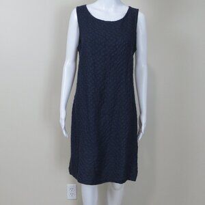 NEW Lina Tomei Linen Dress SIZE LARGE Navy Blue - Stretch Side Panels - Italy